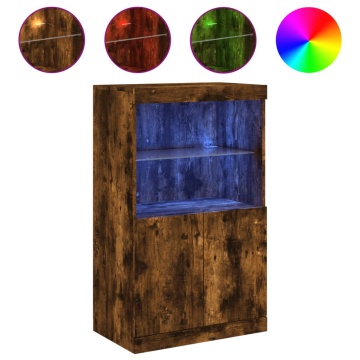 Servantă cu lumini LED, stejar fumuriu, 60,5x37x100 cm - Img 2