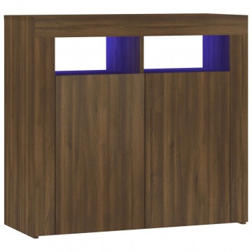Servantă cu lumini LED, stejar maro, 80x35x75 cm - Img 2