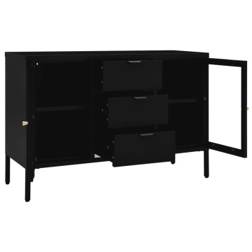 Servantă, negru, 105x35x70 cm, oțel și sticlă securizată - Img 5