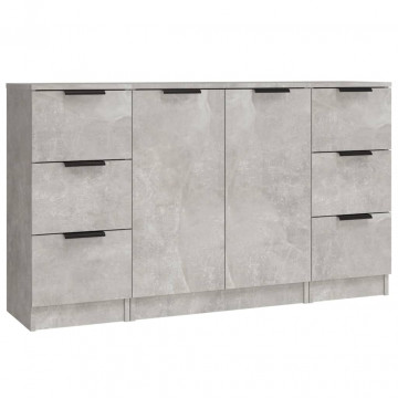 Servante, 3 piese, gri beton, lemn prelucrat - Img 2