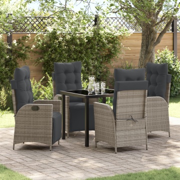 Set 5 piese dining grădină gri din rattan PE - Img 1