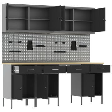 Set banc de lucru, 10 piese, negru, oțel - Img 4