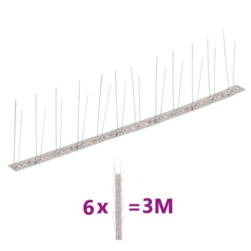 Set bandă cu țepi antipăsări cu 2 rânduri, 6 buc., oțel, 3 m - Img 1