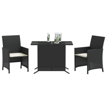 Set bistro cu perne, 3 piese, negru, poliratan - Img 3