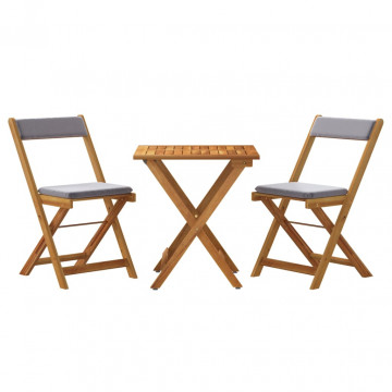 Set bistro pliabil cu perne, 3 piese, lemn masiv de acacia - Img 3