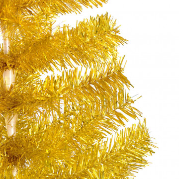 Set brad de Crăciun artificial cu LED&globuri auriu 210 cm PET - Img 2