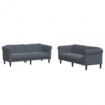 Set canapea, 2 piese, gri închis, catifea - Img 2
