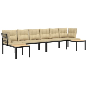 Set canapea de grădină, 4 piese, cu perne, negru, oțel vopsit - Img 2