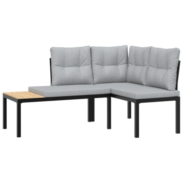 Set canapea de grădină, 4 piese, cu perne, negru, oțel vopsit - Img 3