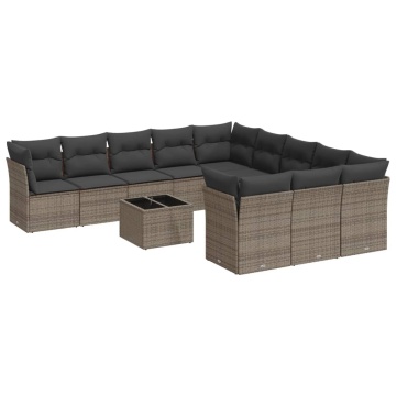 Set canapea de grădină cu perne, 12 piese, gri, poliratan - Img 2