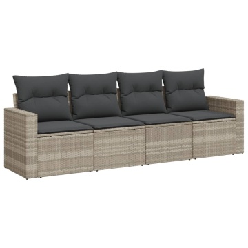 Set canapea de grădină cu perne, 4 piese, gri deschis poliratan - Img 2