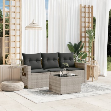Set canapea de grădină cu perne, 4 piese, gri deschis poliratan - Img 1