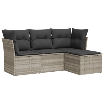 Set canapea de grădină cu perne, 4 piese, gri deschis poliratan - Img 2