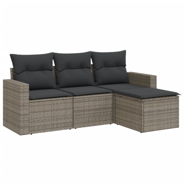 Set canapea de grădină cu perne, 4 piese, gri, poliratan - Img 2