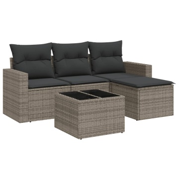 Set canapea de grădină cu perne, 5 piese, gri, poliratan - Img 2