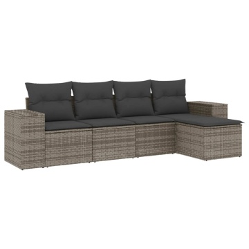 Set canapea de grădină cu perne, 5 piese, gri, poliratan - Img 2