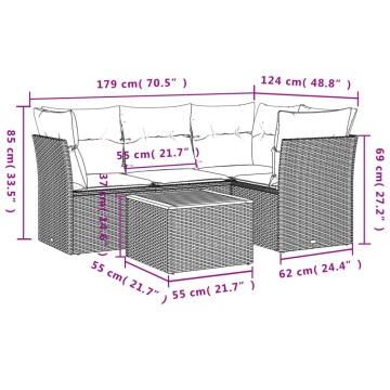 Set canapea de grădină cu perne, 5 piese, gri, poliratan - Img 6