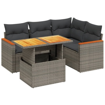 Set canapea de grădină cu perne, 5 piese, gri, poliratan - Img 2