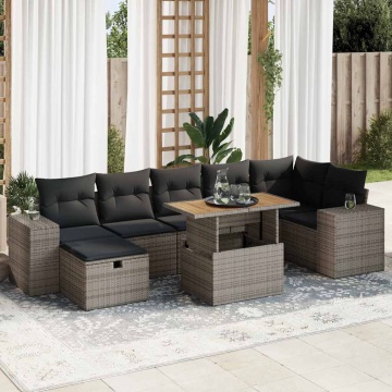 Set canapea de grădină cu perne, 5 piese, poliratan/lemn acacia - Img 1