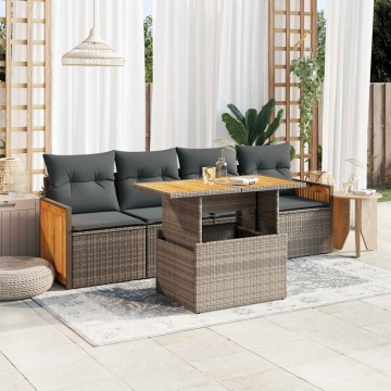 Set canapea de grădină cu perne, 5 piese, poliratan/lemn acacia - Img 1