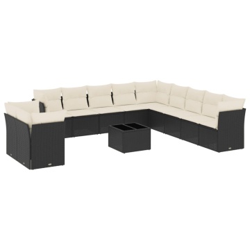 Set canapele de grădină, 12 piese, cu perne, negru, poliratan - Img 2