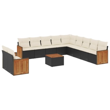 Set canapele de grădină, 12 piese, cu perne, negru, poliratan - Img 2
