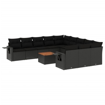 Set canapele de grădină, 12 piese, cu perne, negru, poliratan - Img 2