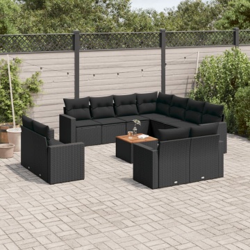 Set canapele de grădină, 12 piese, cu perne, negru, poliratan - Img 1