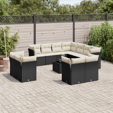 Set canapele de grădină, 12 piese, cu perne, negru, poliratan - Img 1