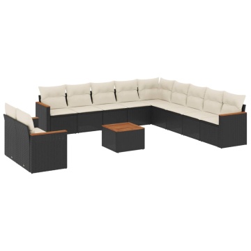 Set canapele de grădină, 12 piese, cu perne, negru, poliratan - Img 2