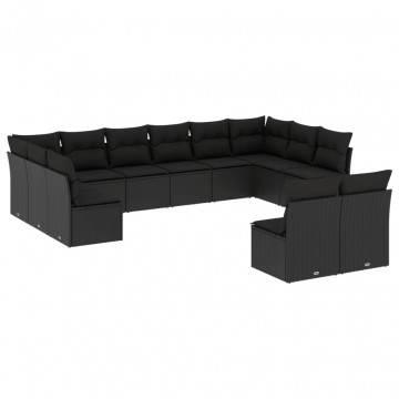 Set canapele de grădină, 12 piese, cu perne, negru, poliratan - Img 2