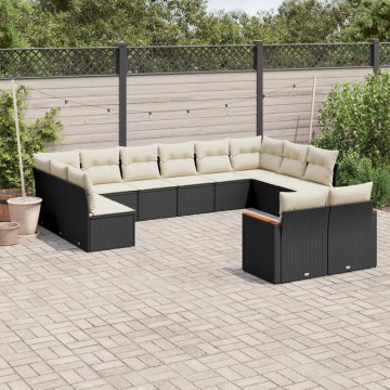 Set canapele de grădină, 12 piese, cu perne, negru, poliratan - Img 1
