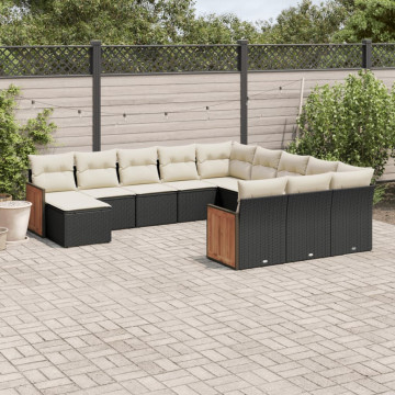 Set canapele de grădină, 12 piese, cu perne, negru, poliratan - Img 1