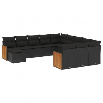 Set canapele de grădină, 12 piese, cu perne, negru, poliratan - Img 2