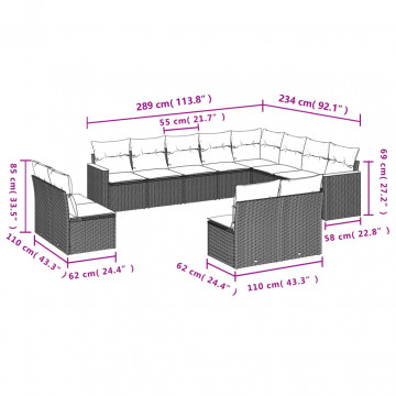 Set canapele de grădină, 12 piese, cu perne, negru, poliratan - Img 6