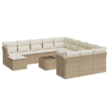 Set canapele de grădină, 13 piese, cu perne, bej, poliratan - Img 2