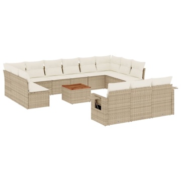 Set canapele de grădină, 14 piese, cu perne, bej, poliratan - Img 2