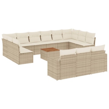 Set canapele de grădină, 14 piese, cu perne, bej, poliratan - Img 2