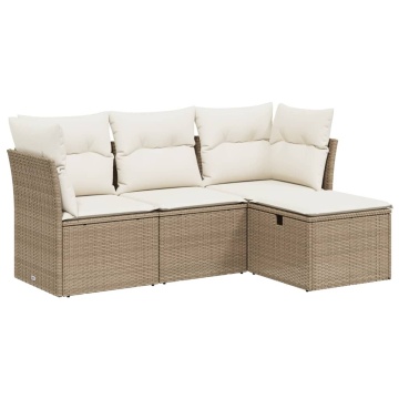Set canapele de grădină, 4 piese, cu perne, bej, poliratan - Img 2