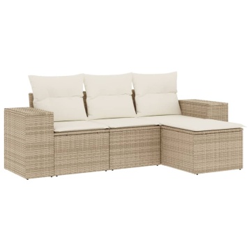 Set canapele de grădină, 4 piese, cu perne, bej, poliratan - Img 2
