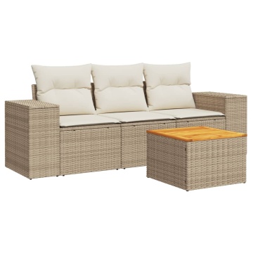 Set canapele de grădină, 4 piese, cu perne, bej, poliratan - Img 2