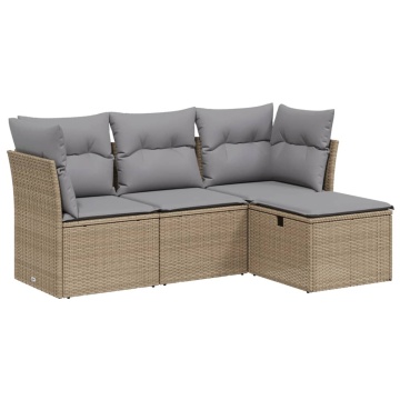 Set canapele de grădină, 4 piese, cu perne, mix bej, poliratan - Img 2