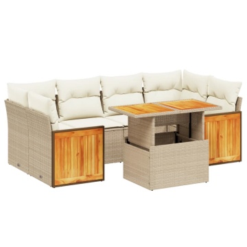 Set canapele de grădină, 7 piese, cu perne, bej, poliratan - Img 2