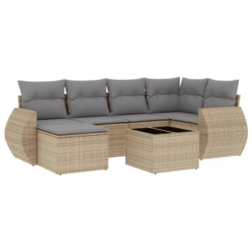 Set canapele de grădină, 7 piese, cu perne, bej, poliratan - Img 2