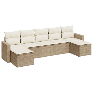 Set canapele de grădină, 7 piese, cu perne, bej, poliratan - Img 2