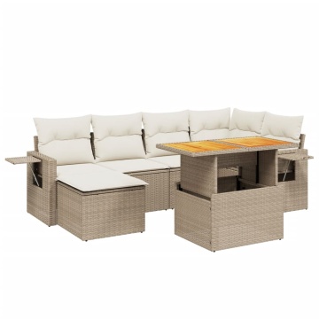 Set canapele de grădină, 7 piese, cu perne, bej, poliratan - Img 2