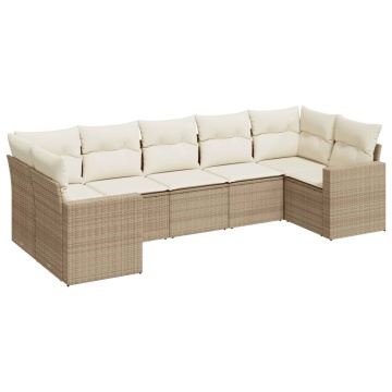 Set canapele de grădină, 7 piese, cu perne, bej, poliratan - Img 2