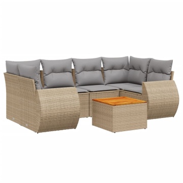 Set canapele de grădină, 7 piese, cu perne, bej, poliratan - Img 2