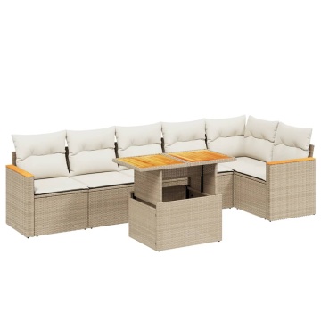 Set canapele de grădină, 7 piese, cu perne, bej, poliratan - Img 2