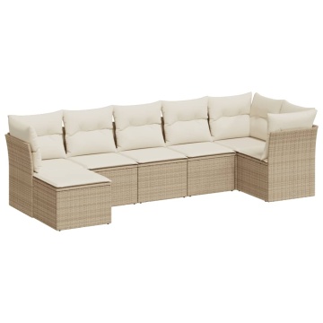 Set canapele de grădină, 7 piese, cu perne, bej, poliratan - Img 2
